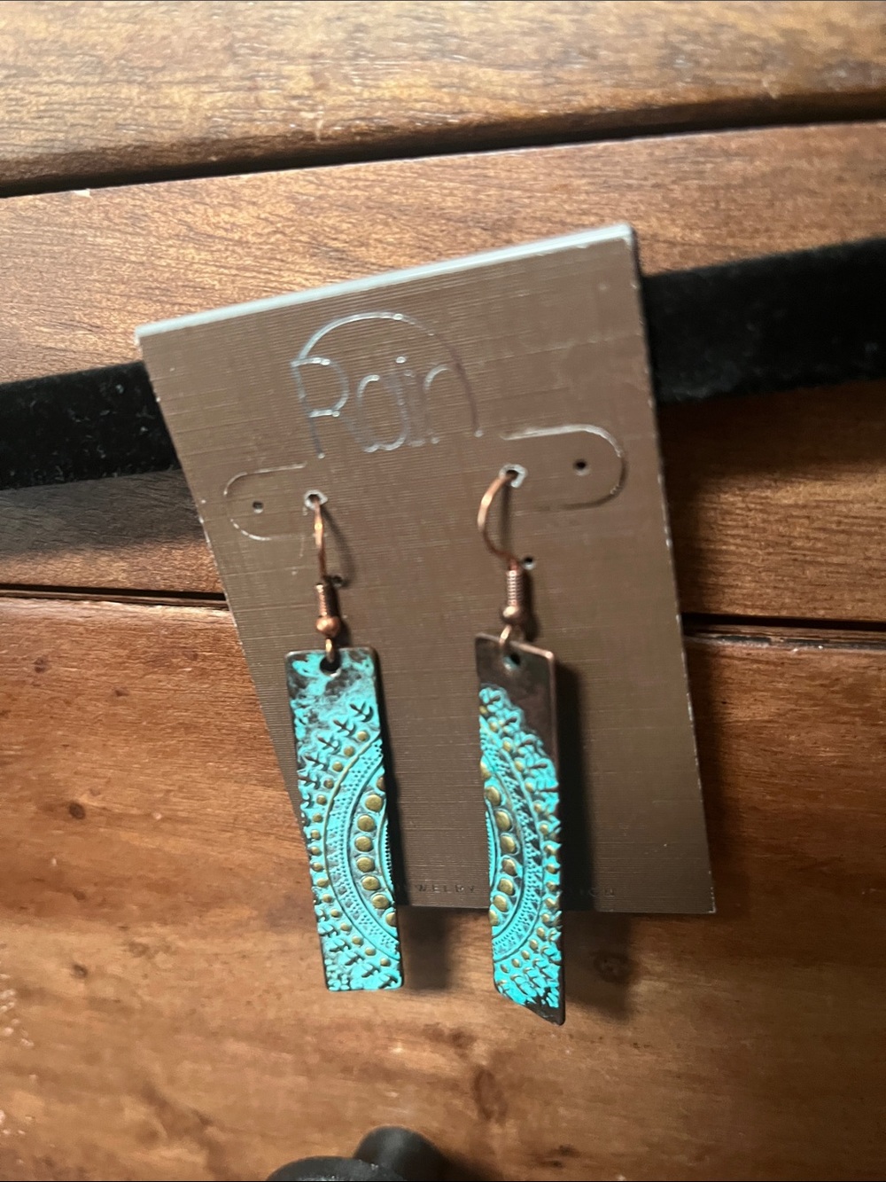 Patina Turquoise Textured Copper Drop Earrings